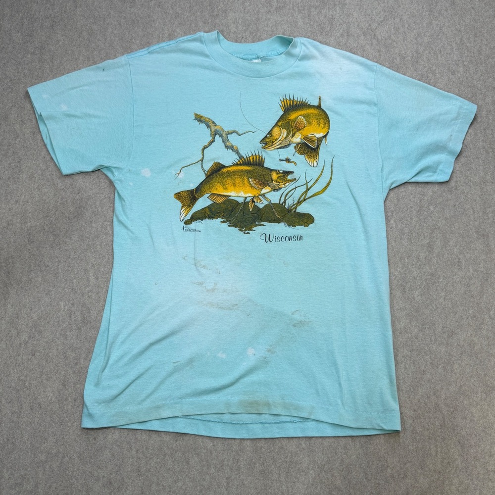 Vintage 90s T Mens XL Tee Jays Single Stitch Wisconsin Walleye Cabin Fisherman